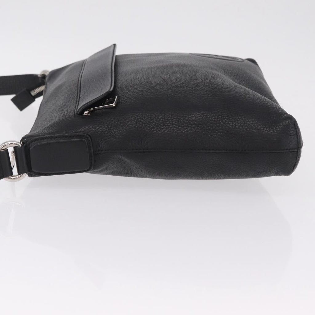 GUCCI Interlocking Shoulder Bag Leather Black Silver 322059 Auth ka6794V