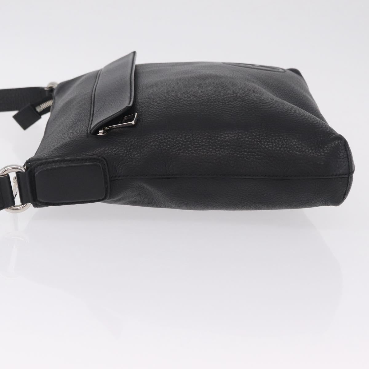 GUCCI Interlocking Shoulder Bag Leather Black Silver 322059 Auth ka6794V