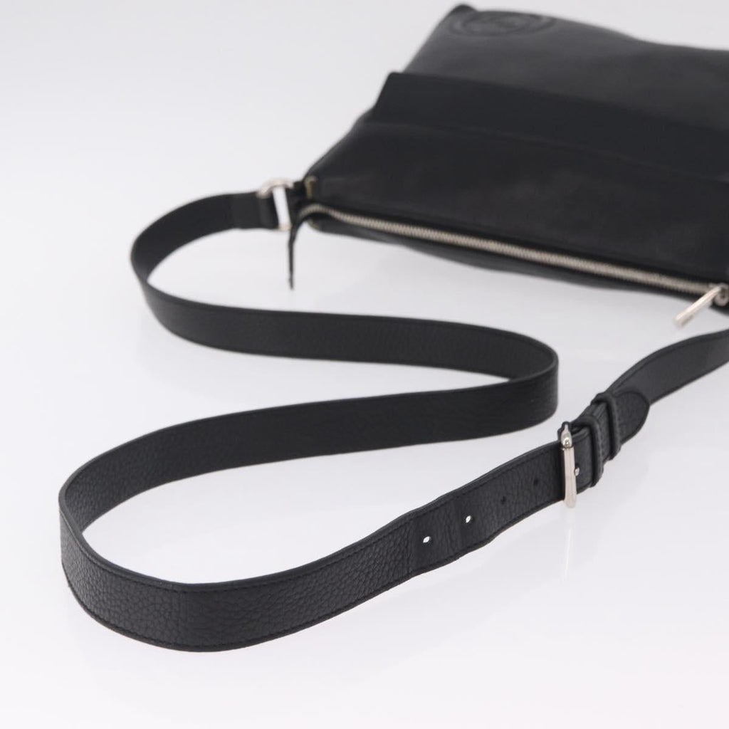 GUCCI Interlocking Shoulder Bag Leather Black Silver 322059 Auth ka6794V