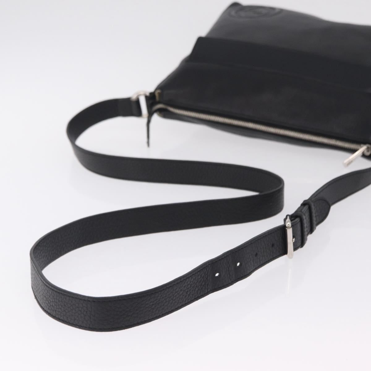 GUCCI Interlocking Shoulder Bag Leather Black Silver 322059 Auth ka6794V