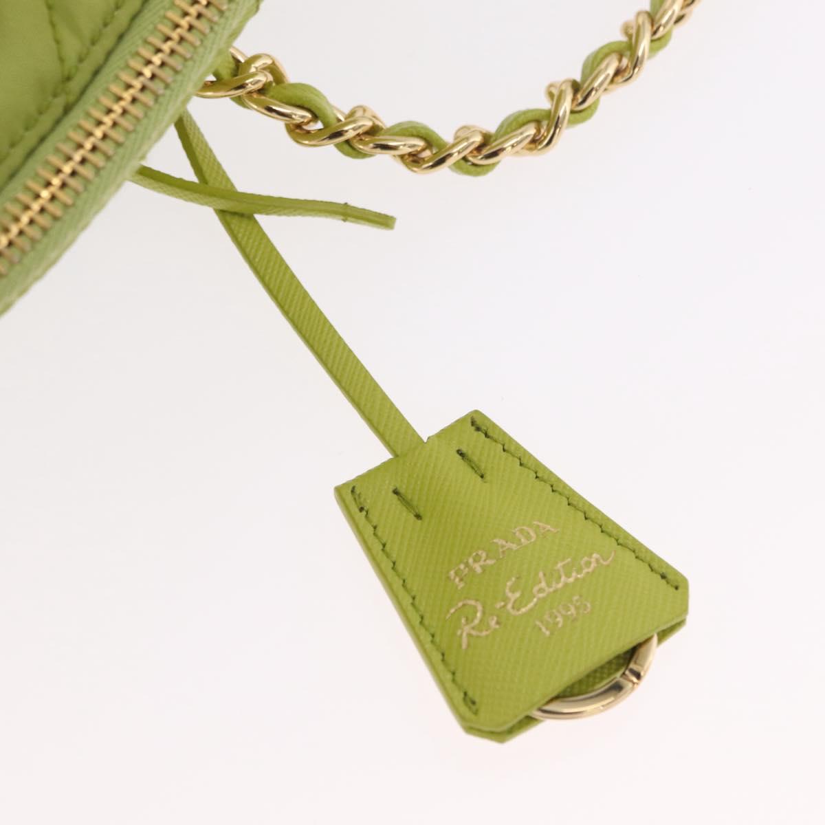 PRADA Chain Shoulder Bag Nylon LIme Green Gold Auth ka6808V