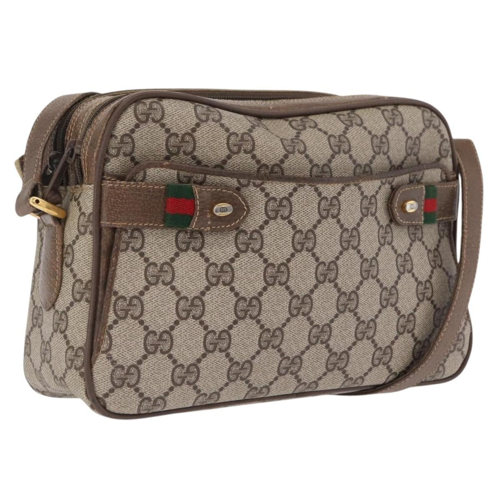 GUCCI GG Supreme Web Sherry Line Bag PVC Beige Gold 66 02 049 Auth ka6812