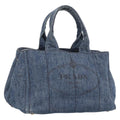 PRADA Canapa MM Hand Bag Denim Blue Gold Auth ka6817