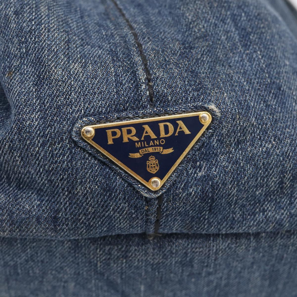 PRADA Canapa MM Hand Bag Denim Blue Gold Auth ka6817