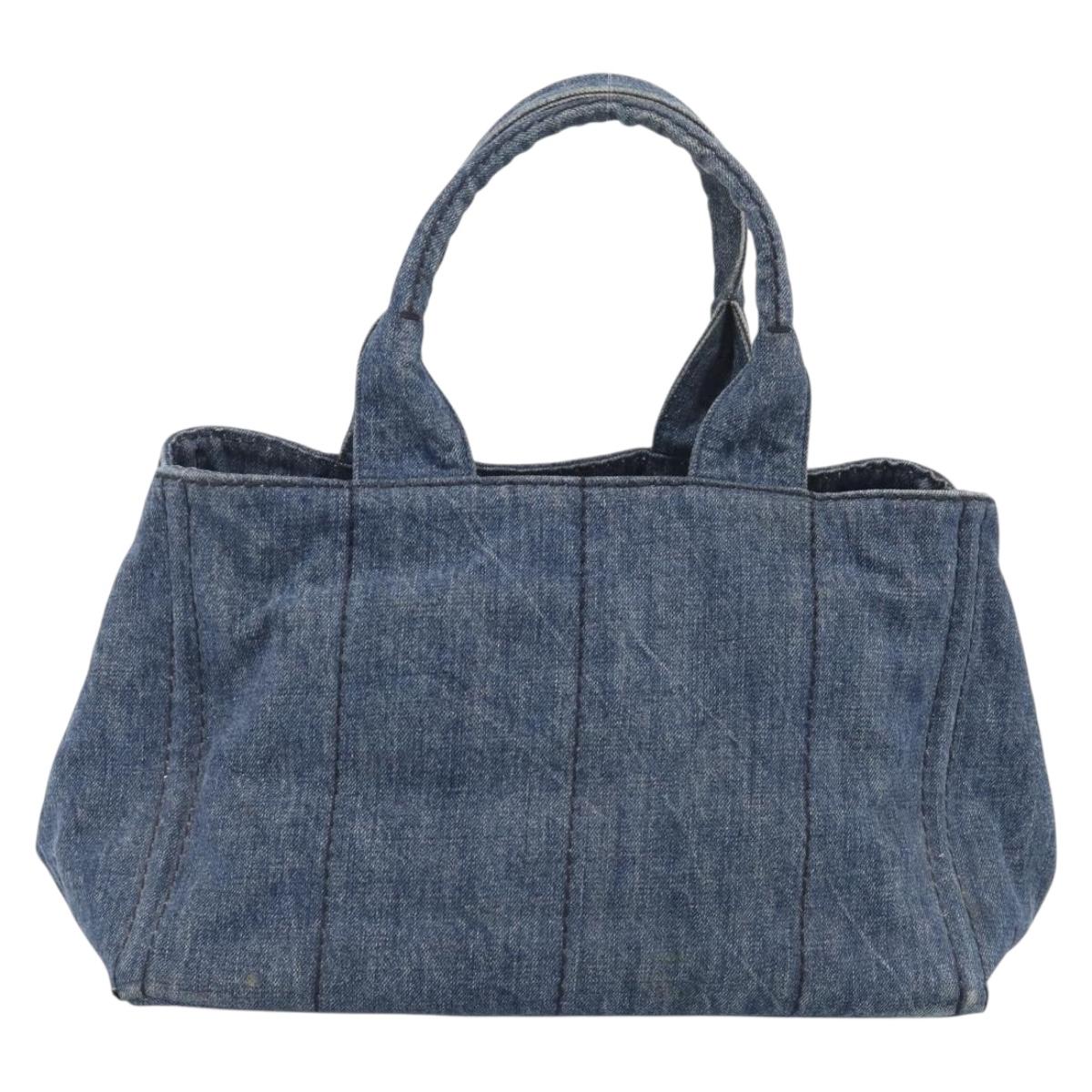 PRADA Canapa MM Hand Bag Denim Blue Gold Auth ka6817