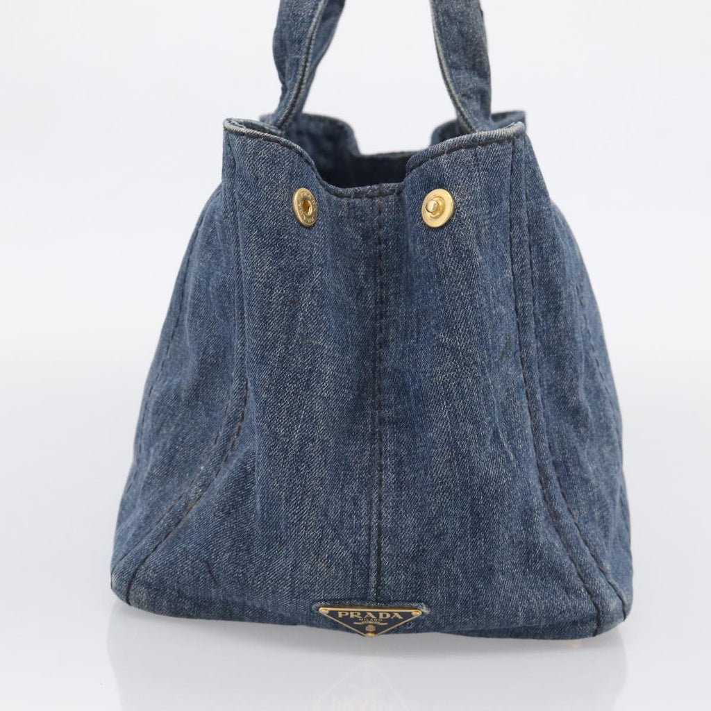 PRADA Canapa MM Hand Bag Denim Blue Gold Auth ka6817