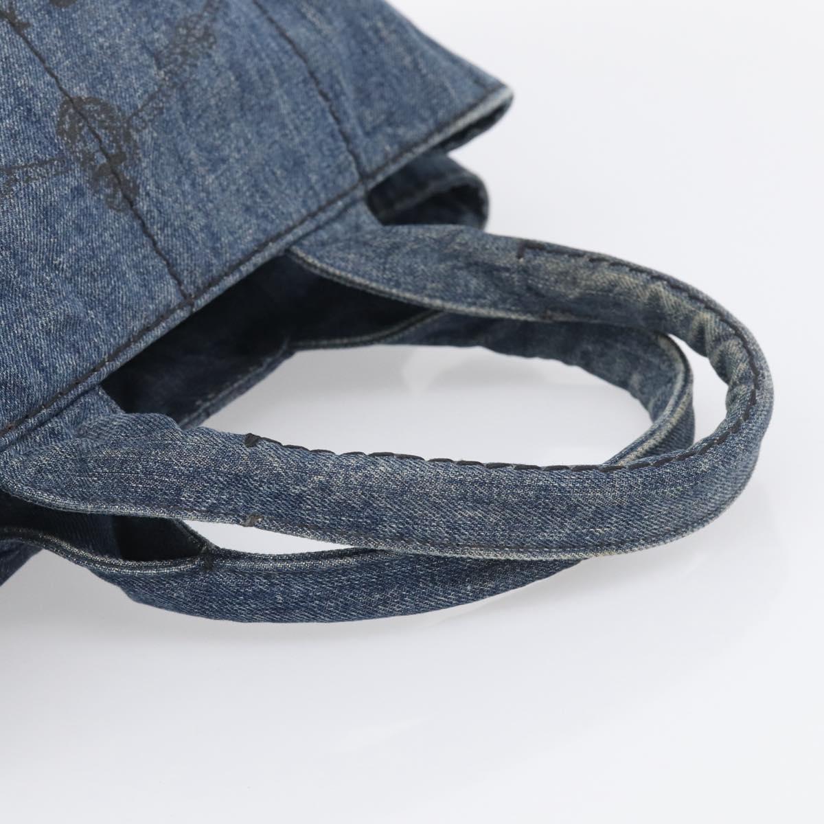 PRADA Canapa MM Hand Bag Denim Blue Gold Auth ka6817