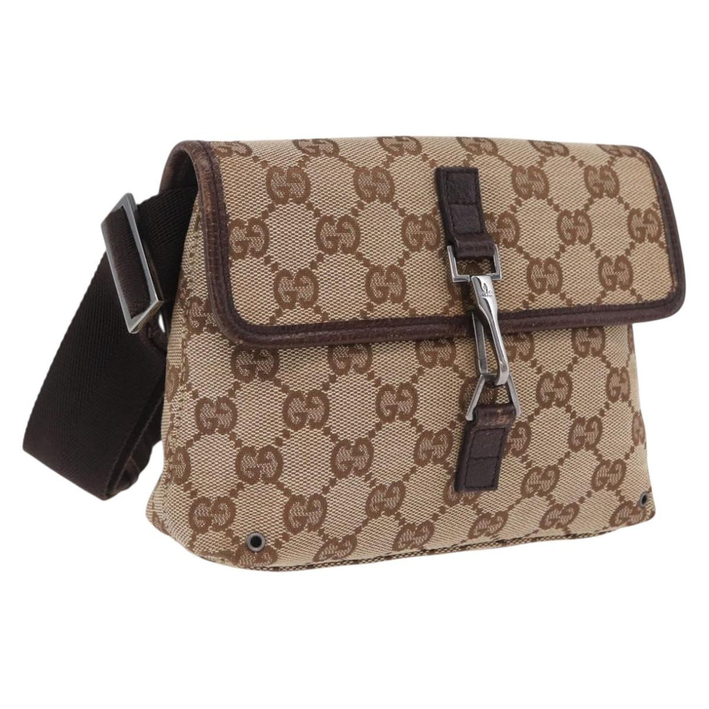 GUCCI GG Canvas Waist bag Beige Silver 92543 Auth ka6823