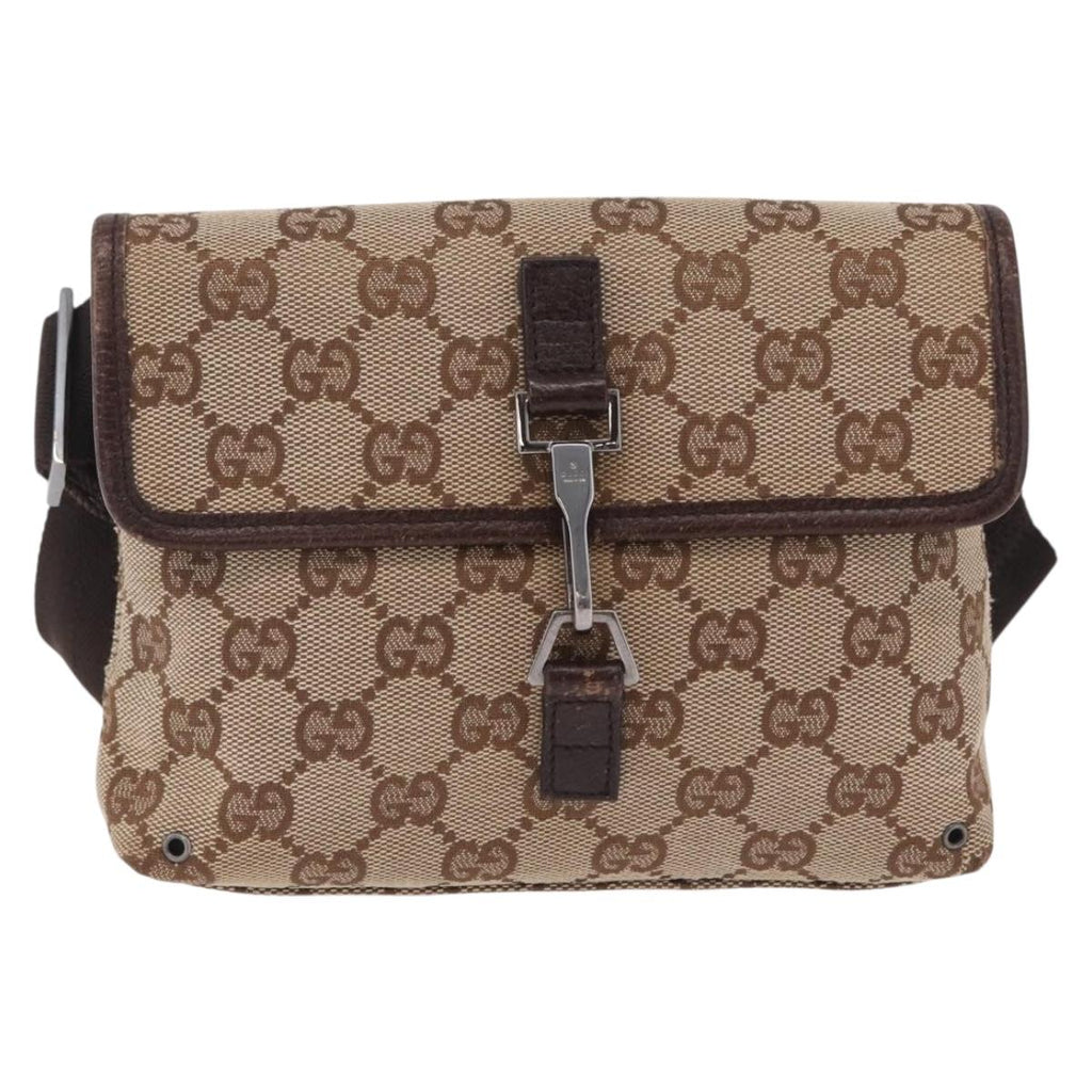 GUCCI GG Canvas Waist bag Beige Silver 92543 Auth ka6823