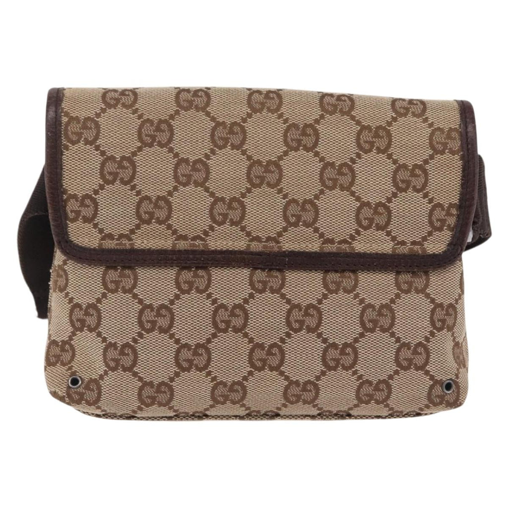 GUCCI GG Canvas Waist bag Beige Silver 92543 Auth ka6823