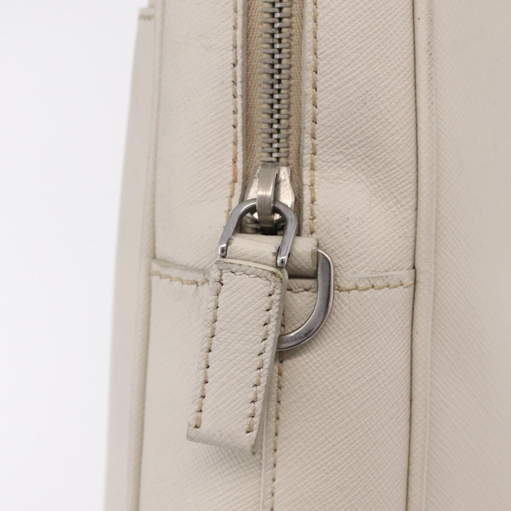 PRADA Business Bag Saffiano leather White Silver Auth ka6834
