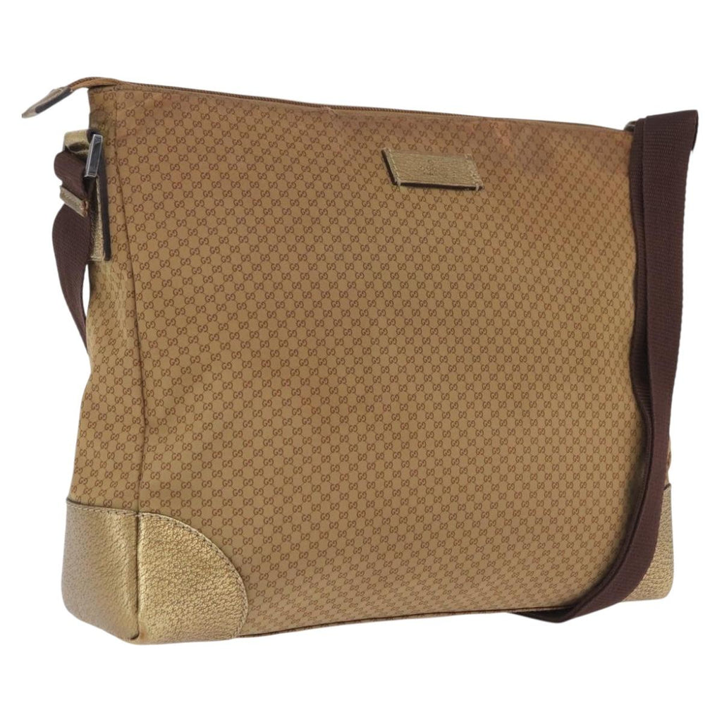 GUCCI Micro GG Canvas Shoulder Bag Nylon Outlet Brown Silver 257301 Auth ka6862