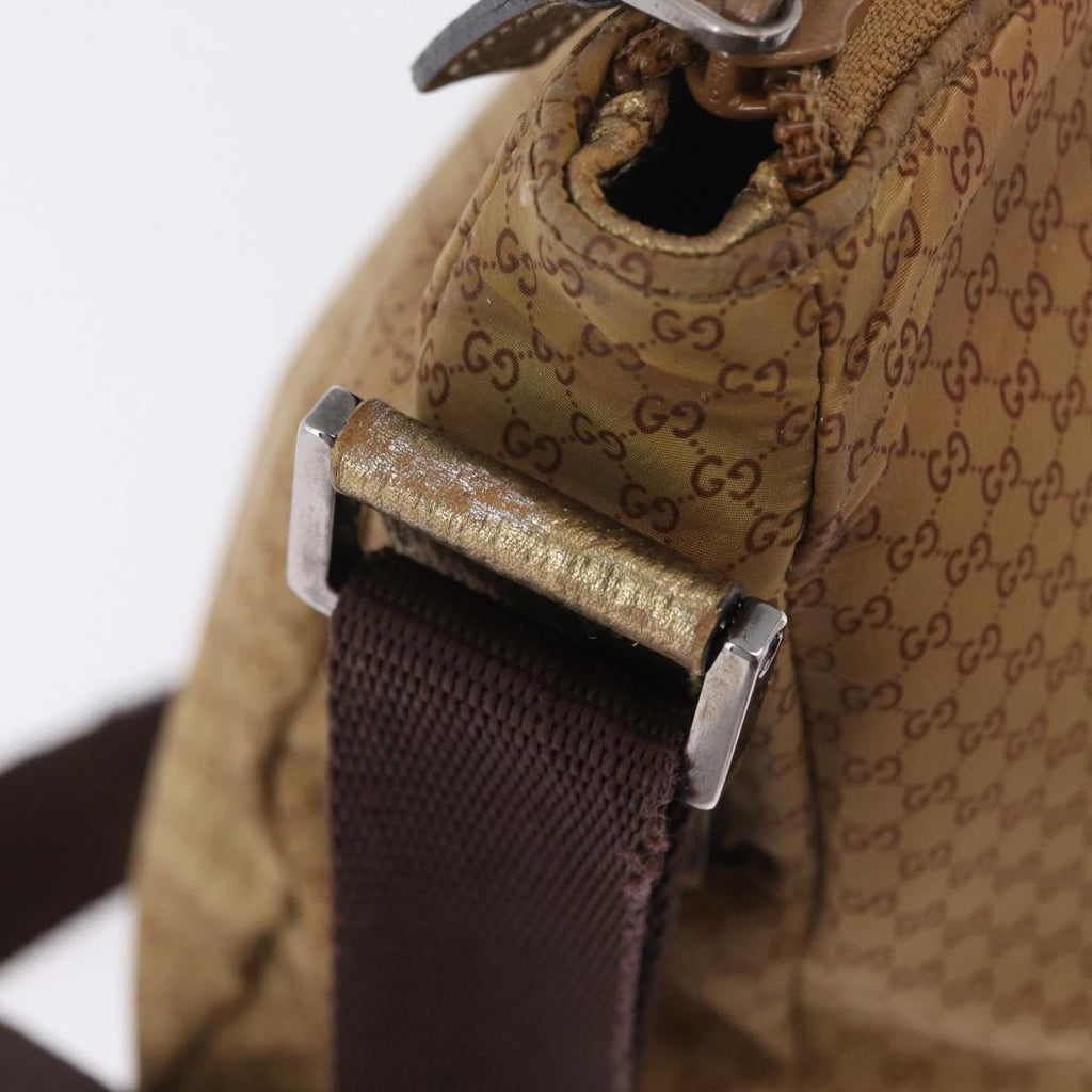 GUCCI Micro GG Canvas Shoulder Bag Nylon Outlet Brown Silver 257301 Auth ka6862