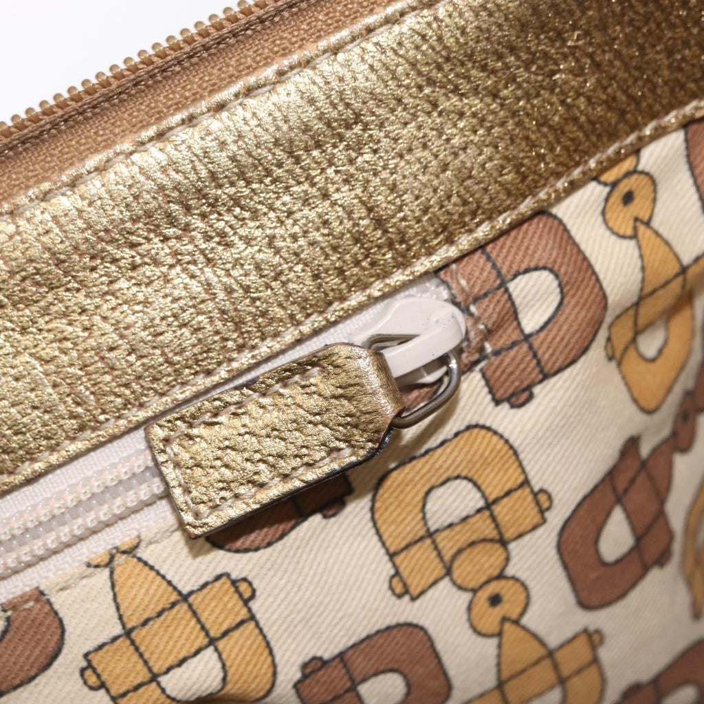 GUCCI Micro GG Canvas Shoulder Bag Nylon Outlet Brown Silver 257301 Auth ka6862
