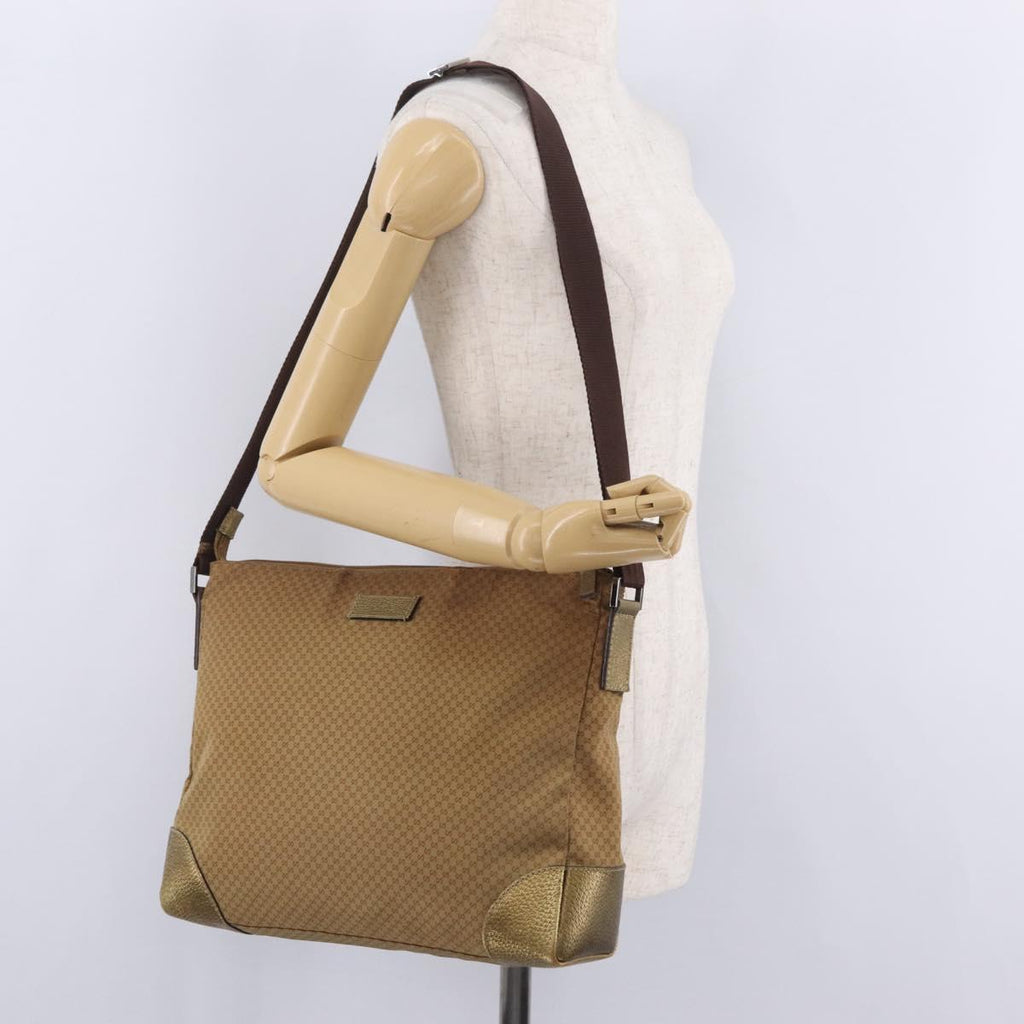GUCCI Micro GG Canvas Shoulder Bag Nylon Outlet Brown Silver 257301 Auth ka6862