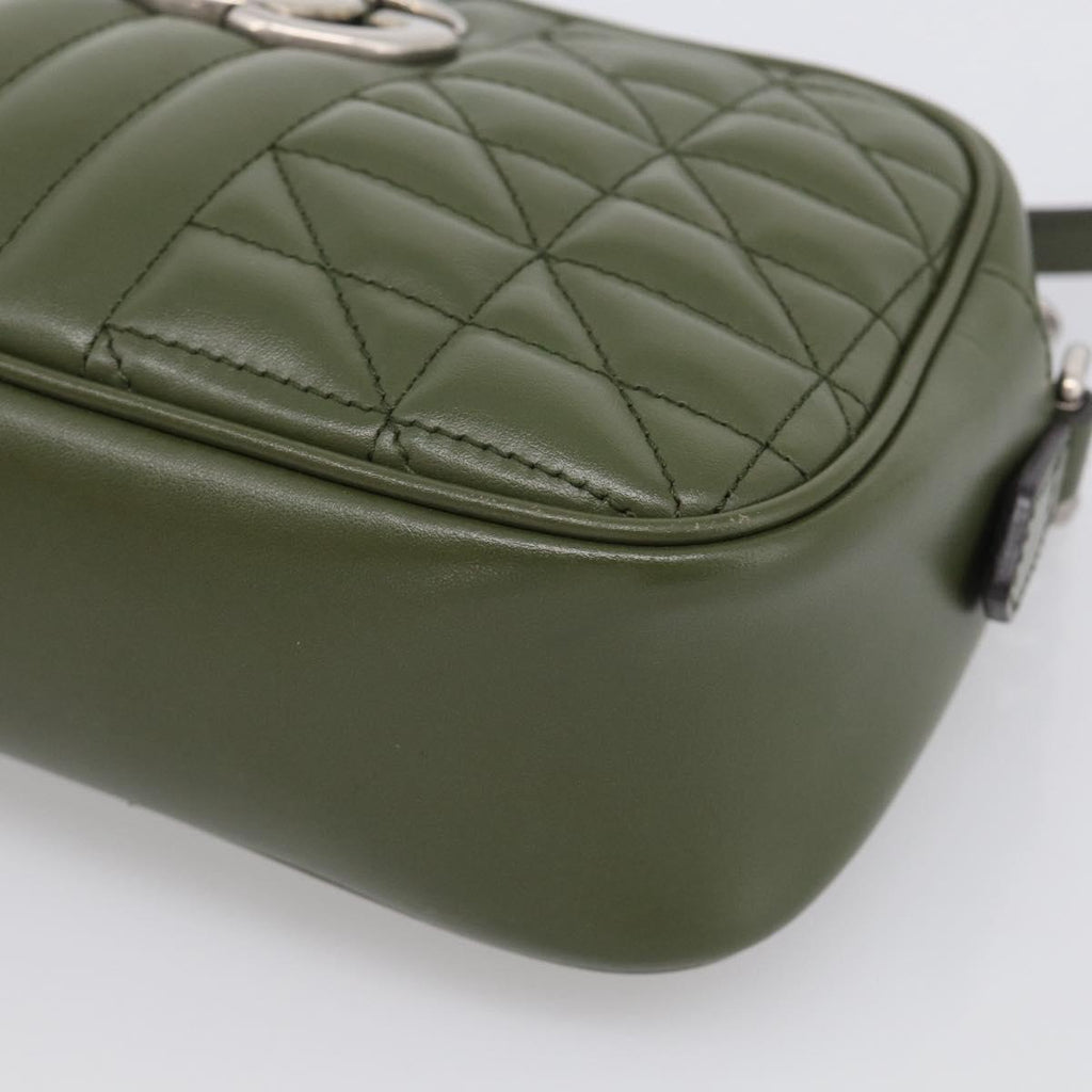 GUCCI GG Marmont Chain Shoulder Bag Leather Khaki Silver 447632 Auth ka6867V