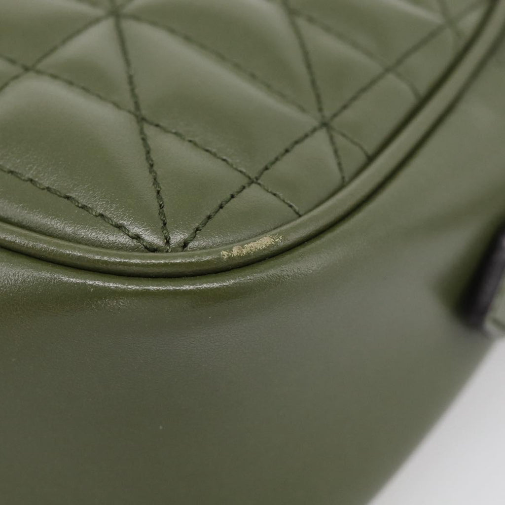 GUCCI GG Marmont Chain Shoulder Bag Leather Khaki Silver 447632 Auth ka6867V