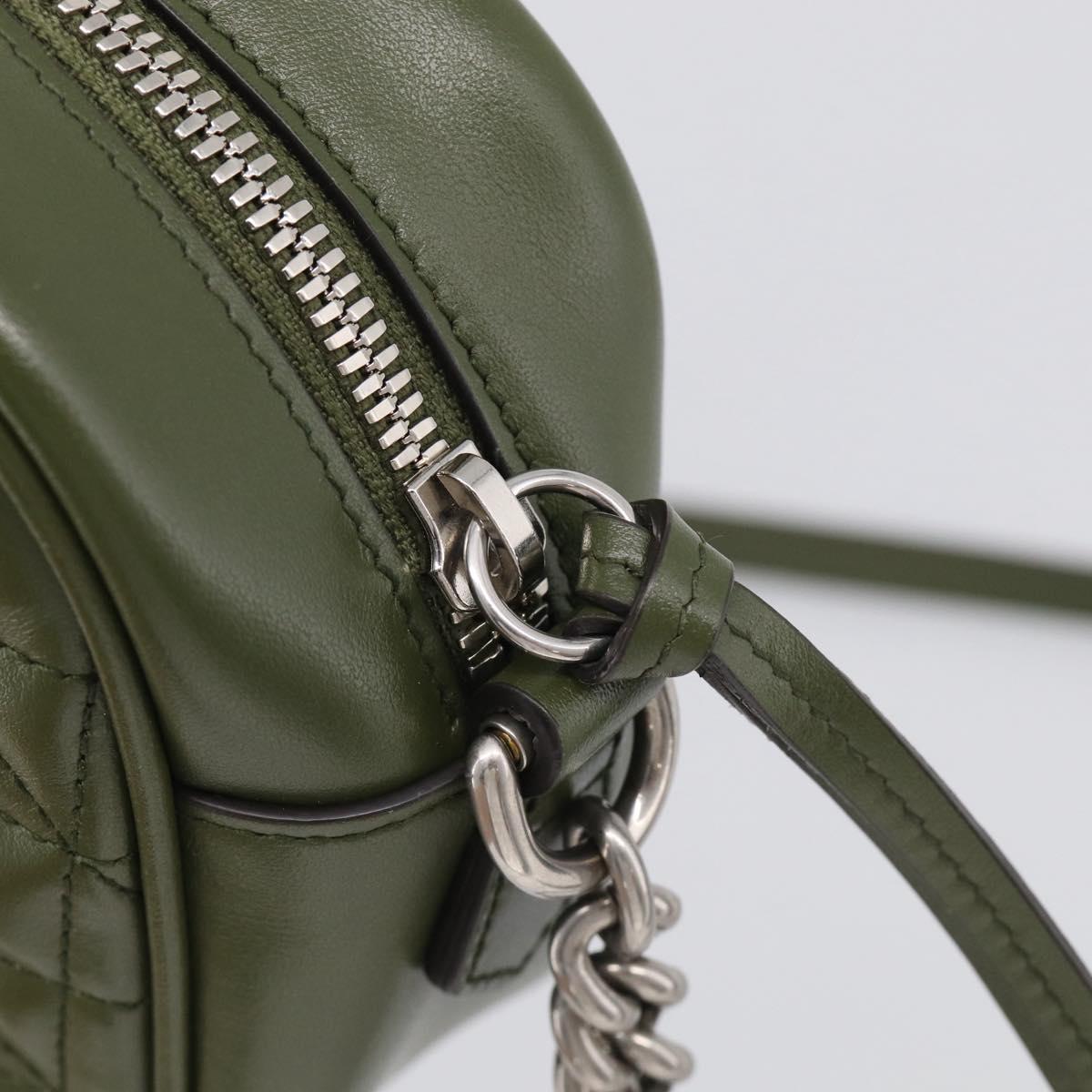 GUCCI GG Marmont Chain Shoulder Bag Leather Khaki Silver 447632 Auth ka6867V