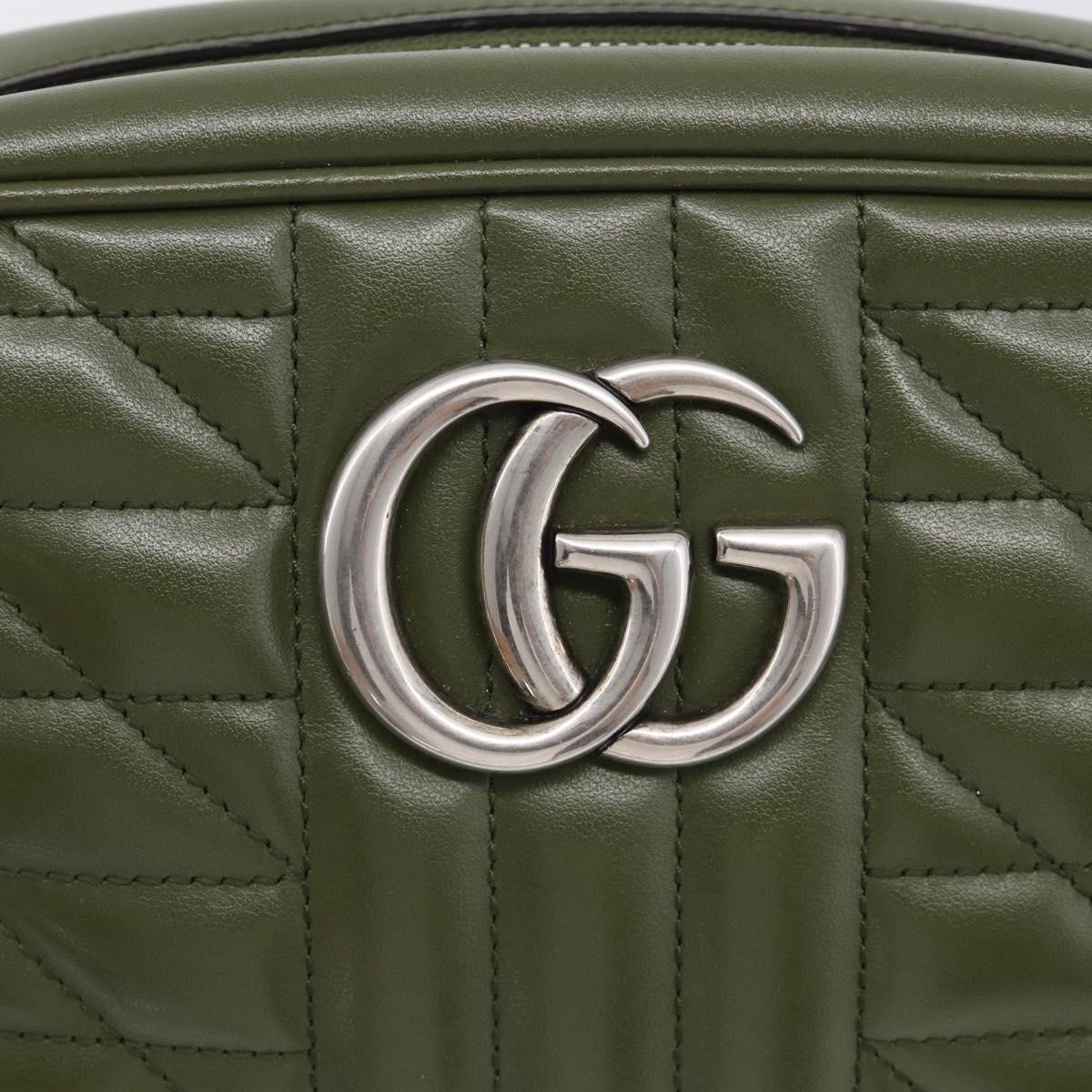 GUCCI GG Marmont Chain Shoulder Bag Leather Khaki Silver 447632 Auth ka6867V