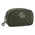 GUCCI GG Marmont Chain Shoulder Bag Leather Khaki Silver 447632 Auth ka6867V