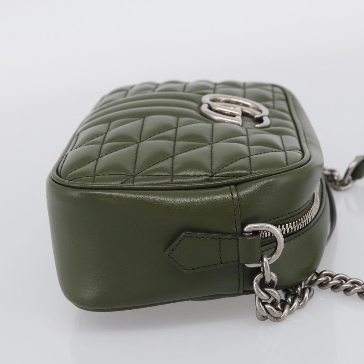 GUCCI GG Marmont Chain Shoulder Bag Leather Khaki Silver 447632 Auth ka6867V