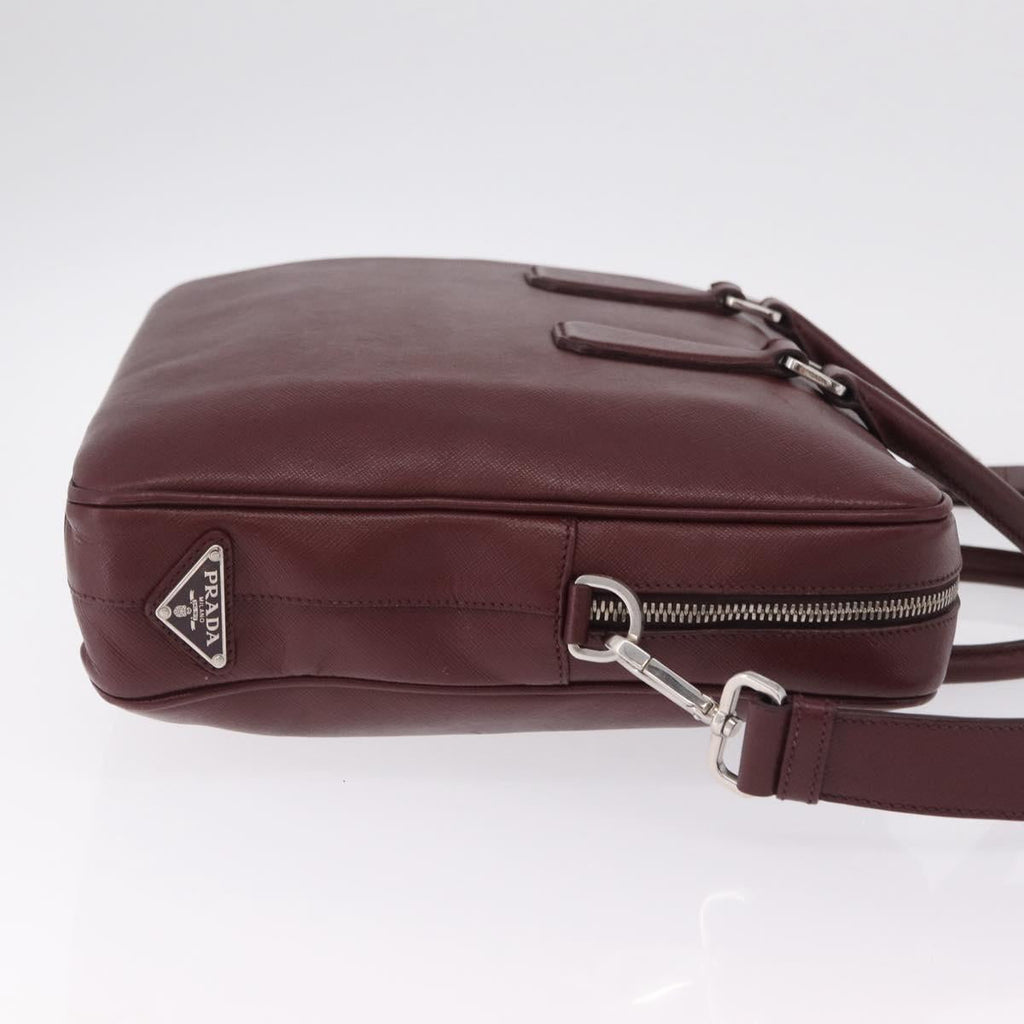 PRADA Business Bag Saffiano leather Bordeaux Silver Auth ka6891
