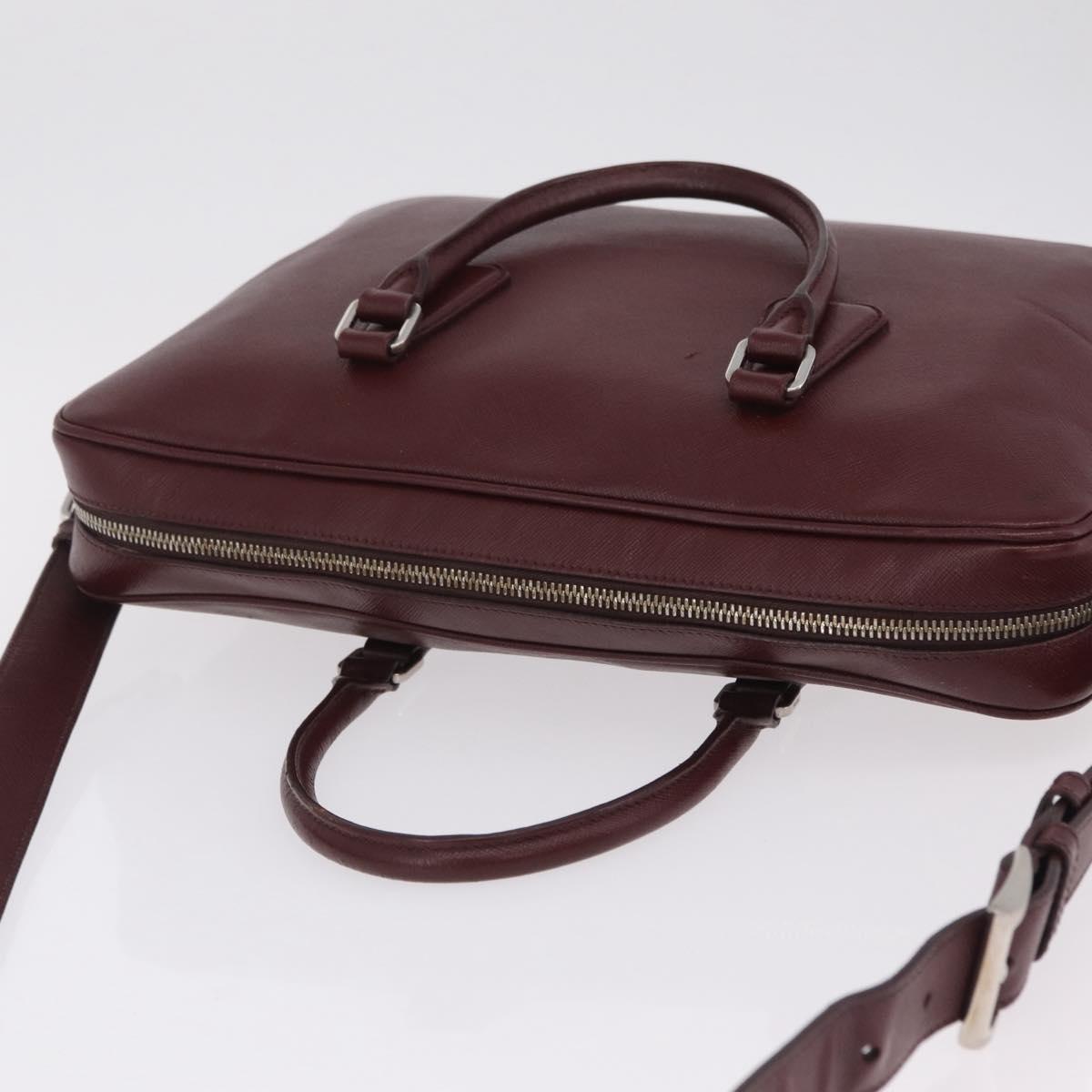 PRADA Business Bag Saffiano leather Bordeaux Silver Auth ka6891