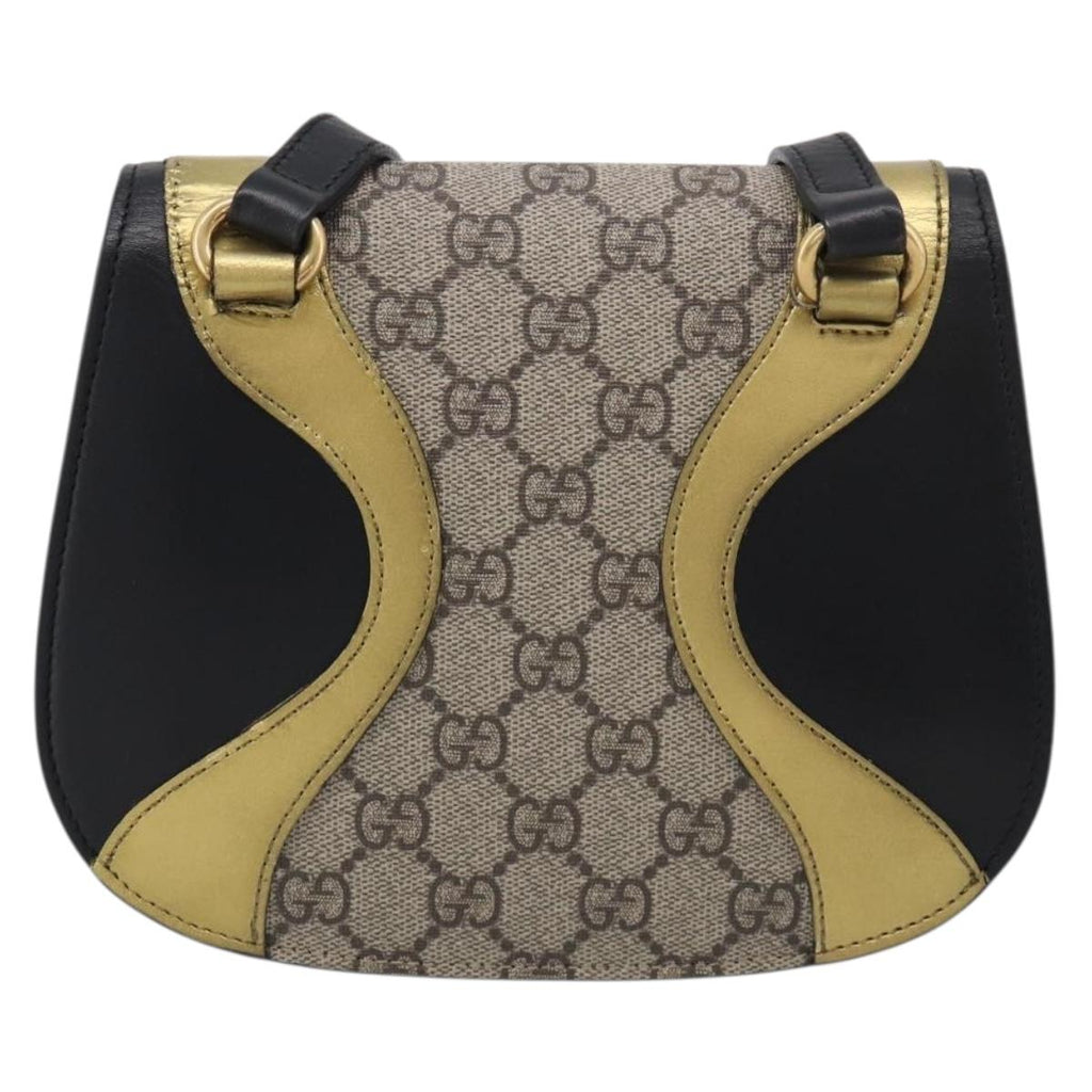 GUCCI GG Supreme Ojiride Bag Leather PVC Leather Beige Black 500781 Auth ka6900A