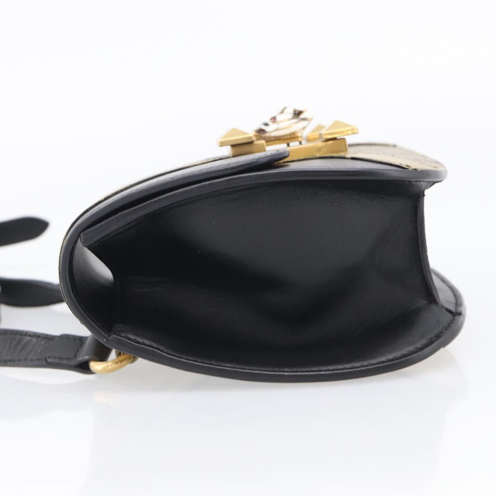GUCCI GG Supreme Ojiride Bag Leather PVC Leather Beige Black 500781 Auth ka6900A
