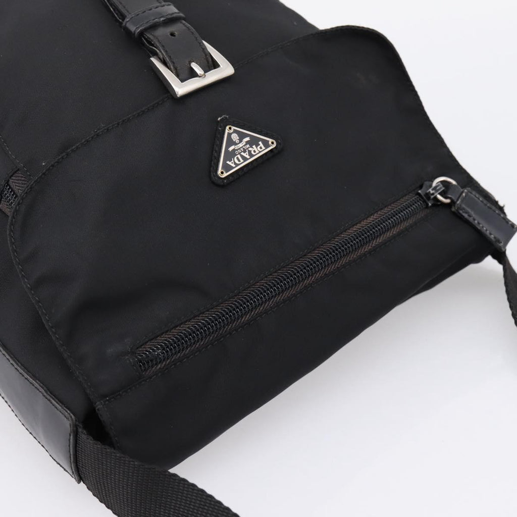 PRADA Shoulder Bag Nylon Black Silver Auth ki6826