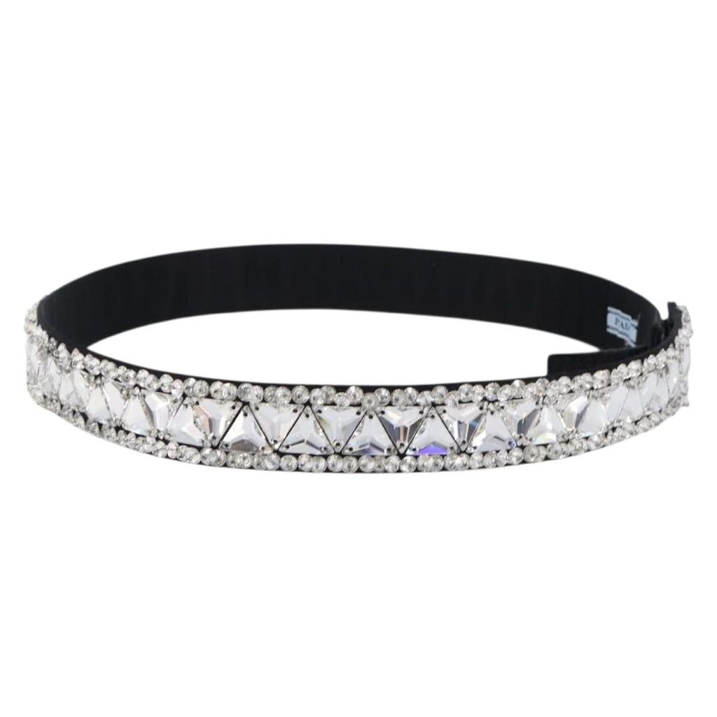 PRADA Bijoux Belt Satin 75/30 Black Silver Auth ki6885V
