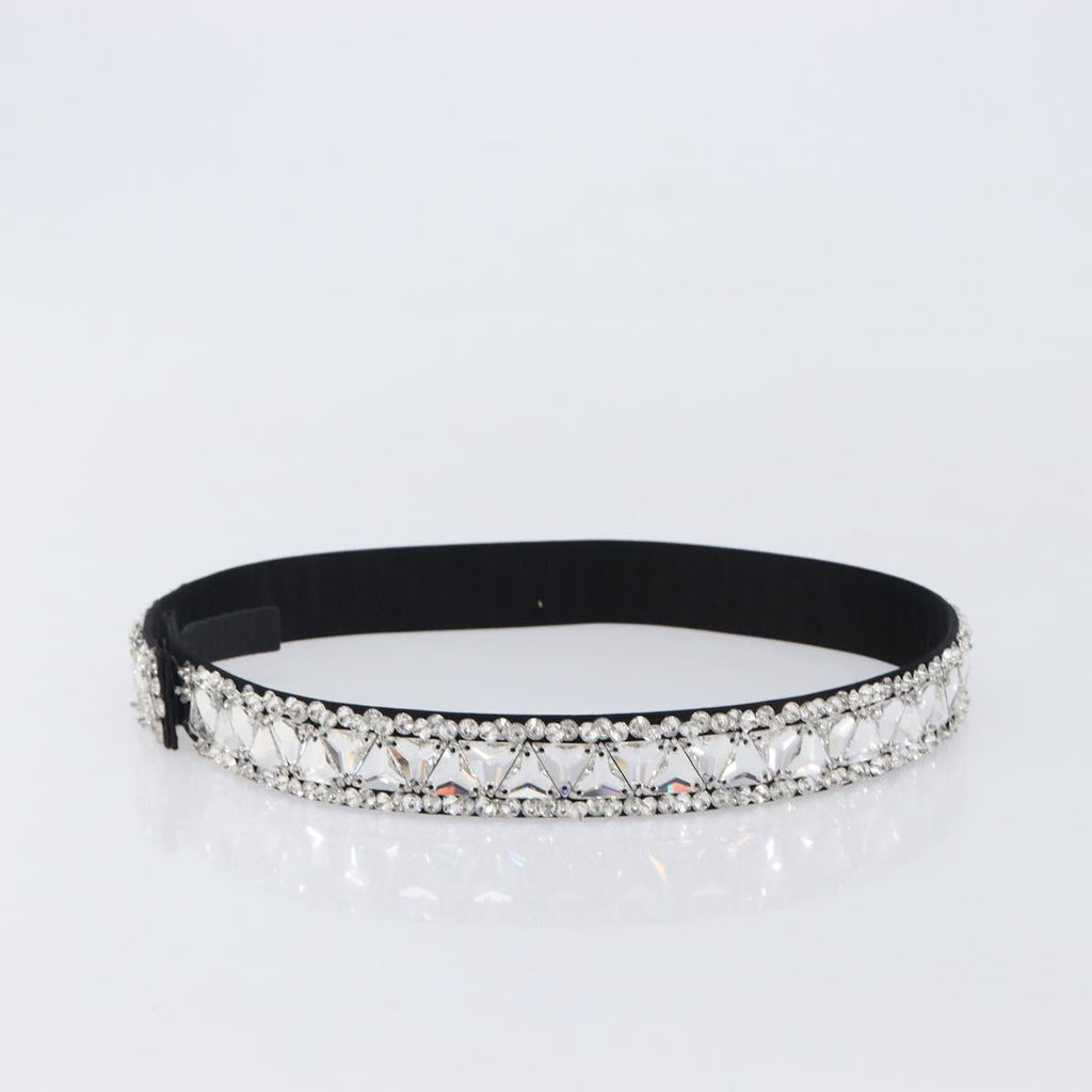 PRADA Bijoux Belt Satin 75/30 Black Silver Auth ki6885V