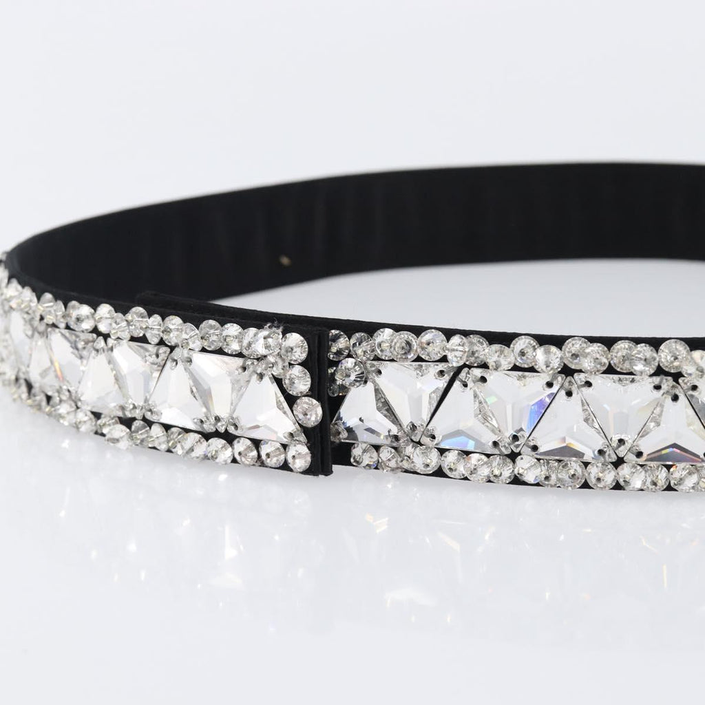 PRADA Bijoux Belt Satin 75/30 Black Silver Auth ki6885V