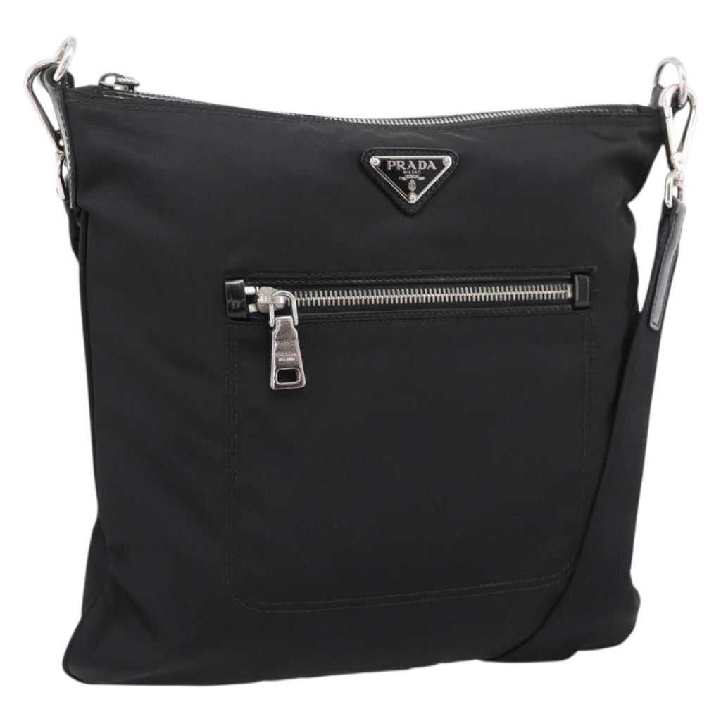 PRADA Shoulder Bag Nylon Black Silver Auth ki6913A