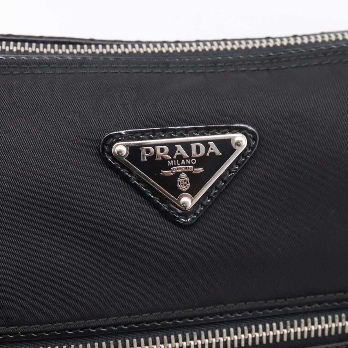 PRADA Shoulder Bag Nylon Black Silver Auth ki6913A