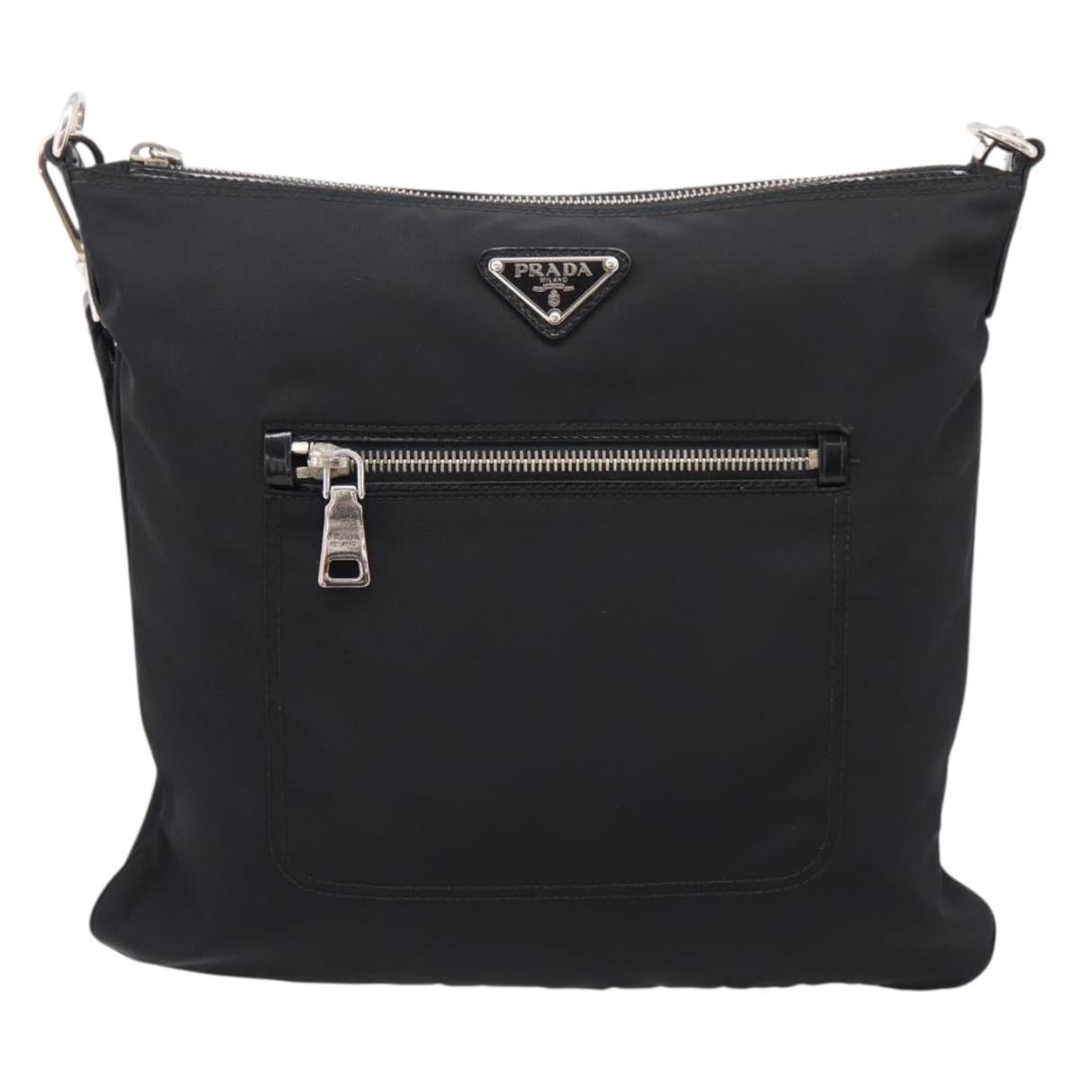PRADA Shoulder Bag Nylon Black Silver Auth ki6913A