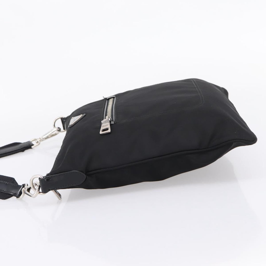 PRADA Shoulder Bag Nylon Black Silver Auth ki6913A