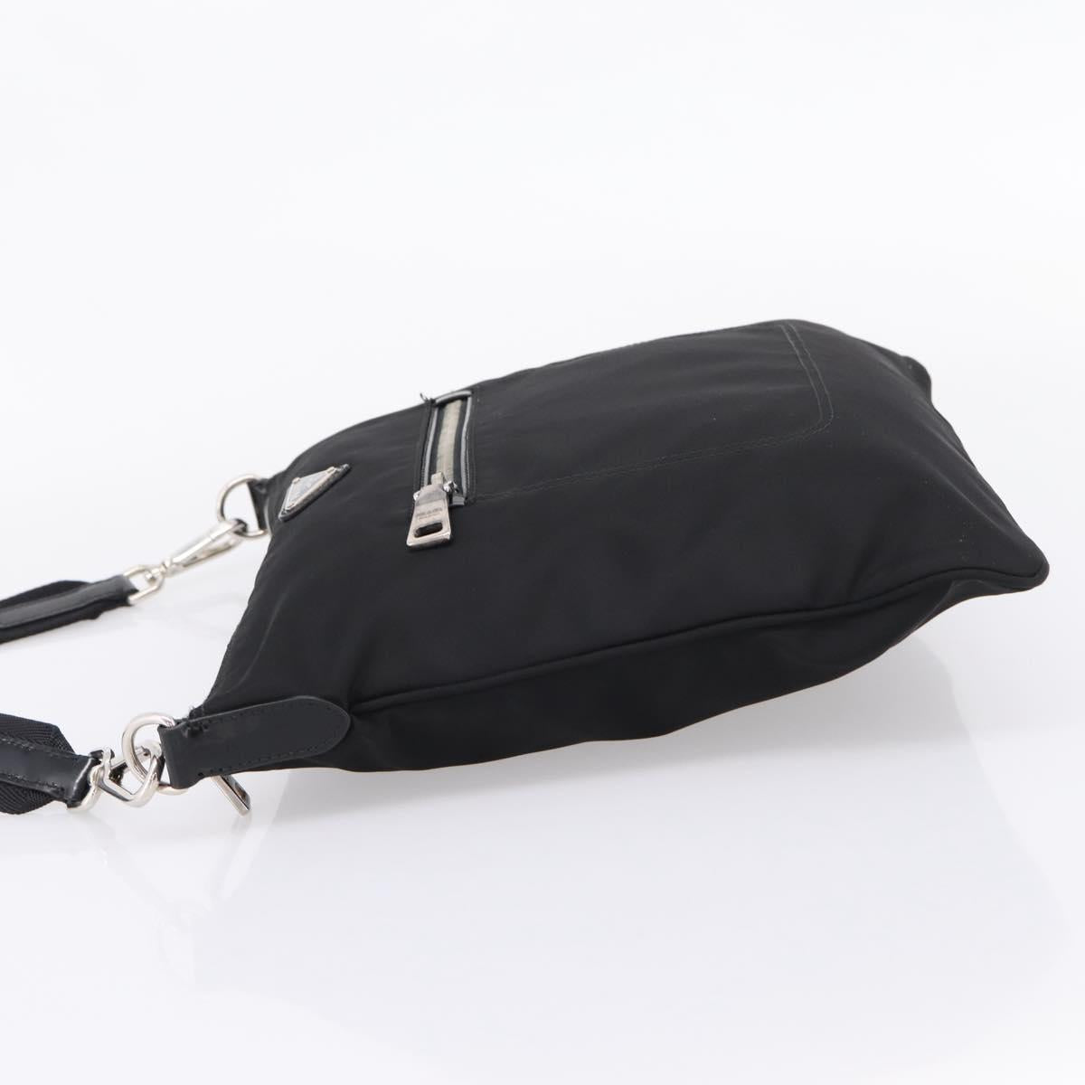 PRADA Shoulder Bag Nylon Black Silver Auth ki6913A