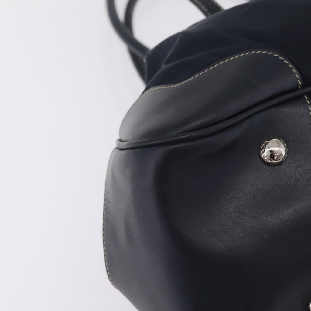 PRADA Boston Bag Nylon Navy Silver Auth ki6952V