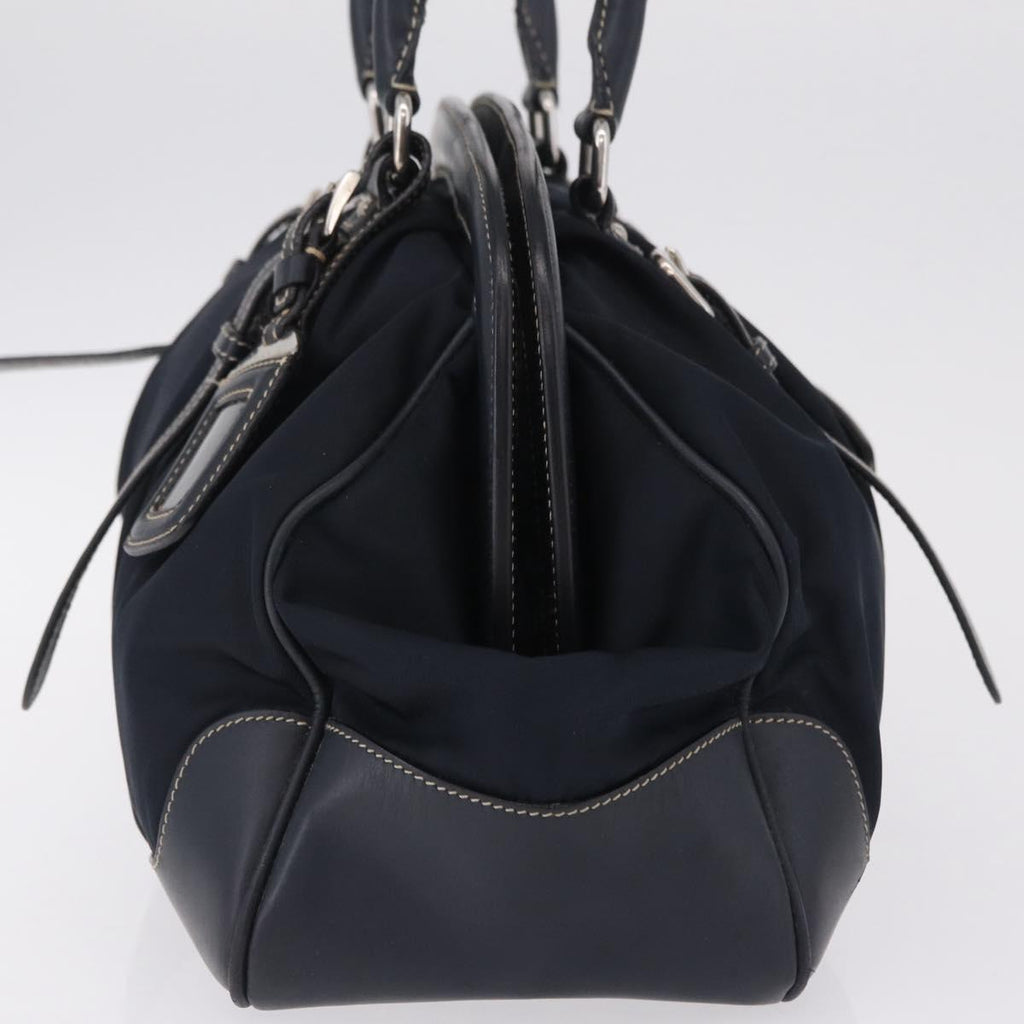 PRADA Boston Bag Nylon Navy Silver Auth ki6952V