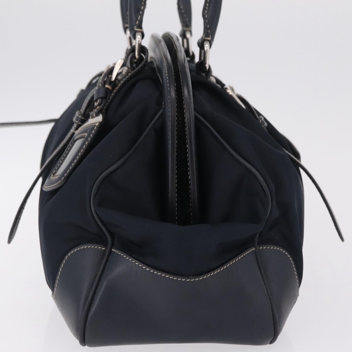 PRADA Boston Bag Nylon Navy Silver Auth ki6952V
