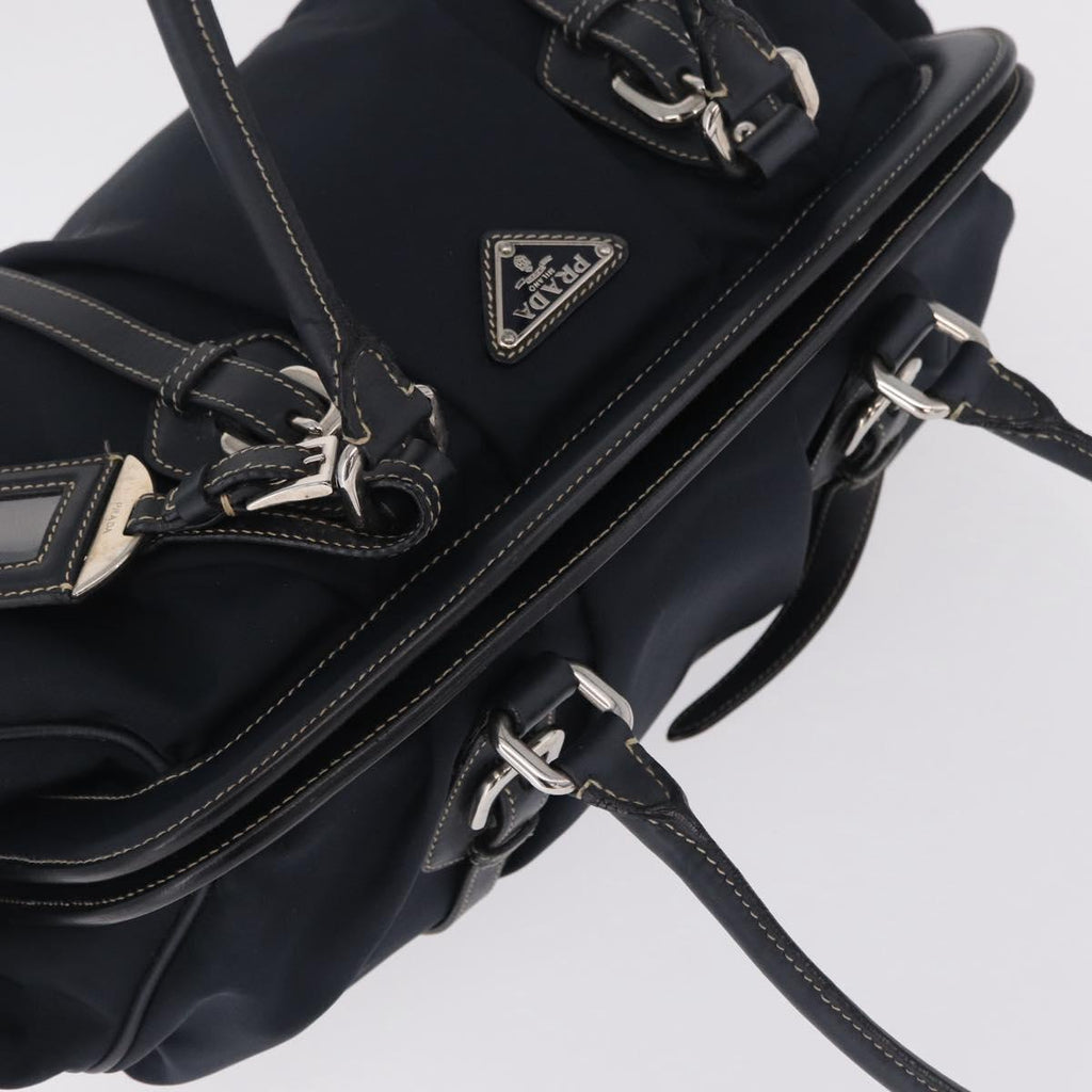 PRADA Boston Bag Nylon Navy Silver Auth ki6952V