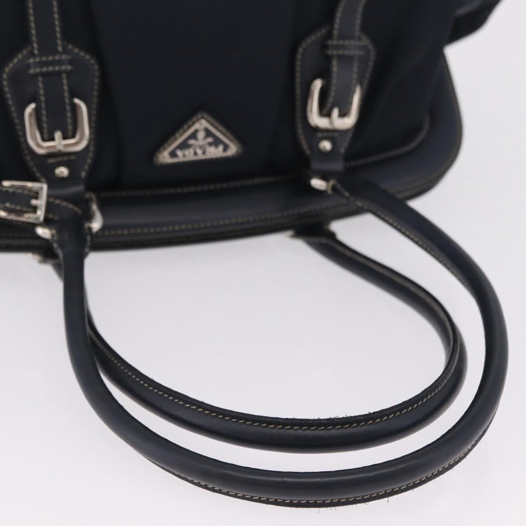 PRADA Boston Bag Nylon Navy Silver Auth ki6952V