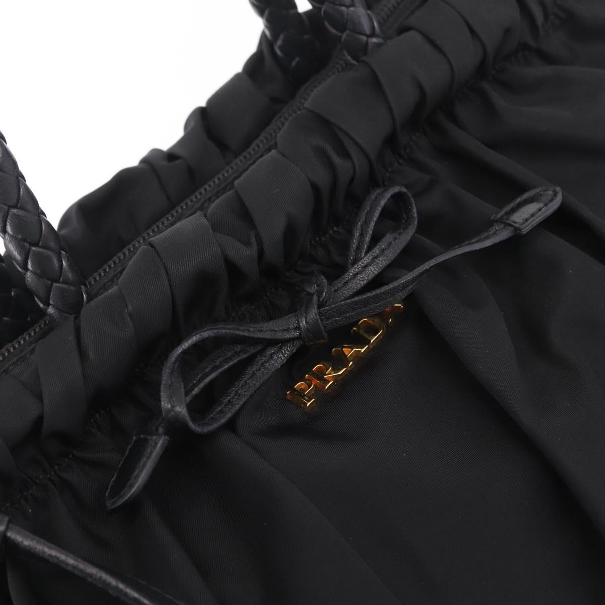 PRADA Tote Bag Nylon 2way Black Gold Tone Auth ki6955V