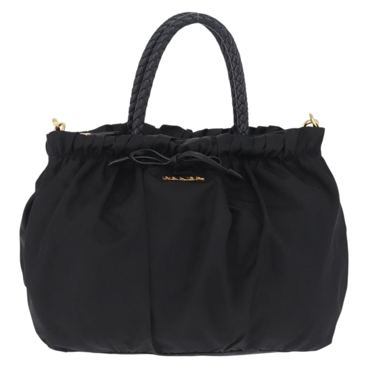 PRADA Tote Bag Nylon 2way Black Gold Tone Auth ki6955V