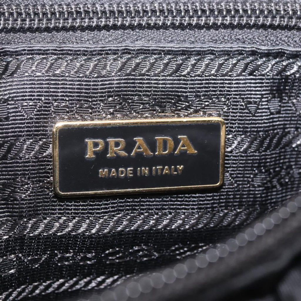 PRADA Tote Bag Nylon 2way Black Gold Tone Auth ki6955V