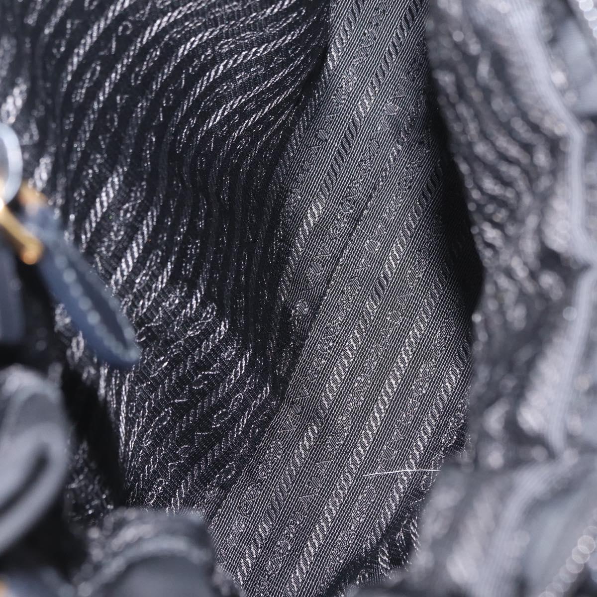 PRADA Tote Bag Nylon 2way Black Gold Tone Auth ki6955V