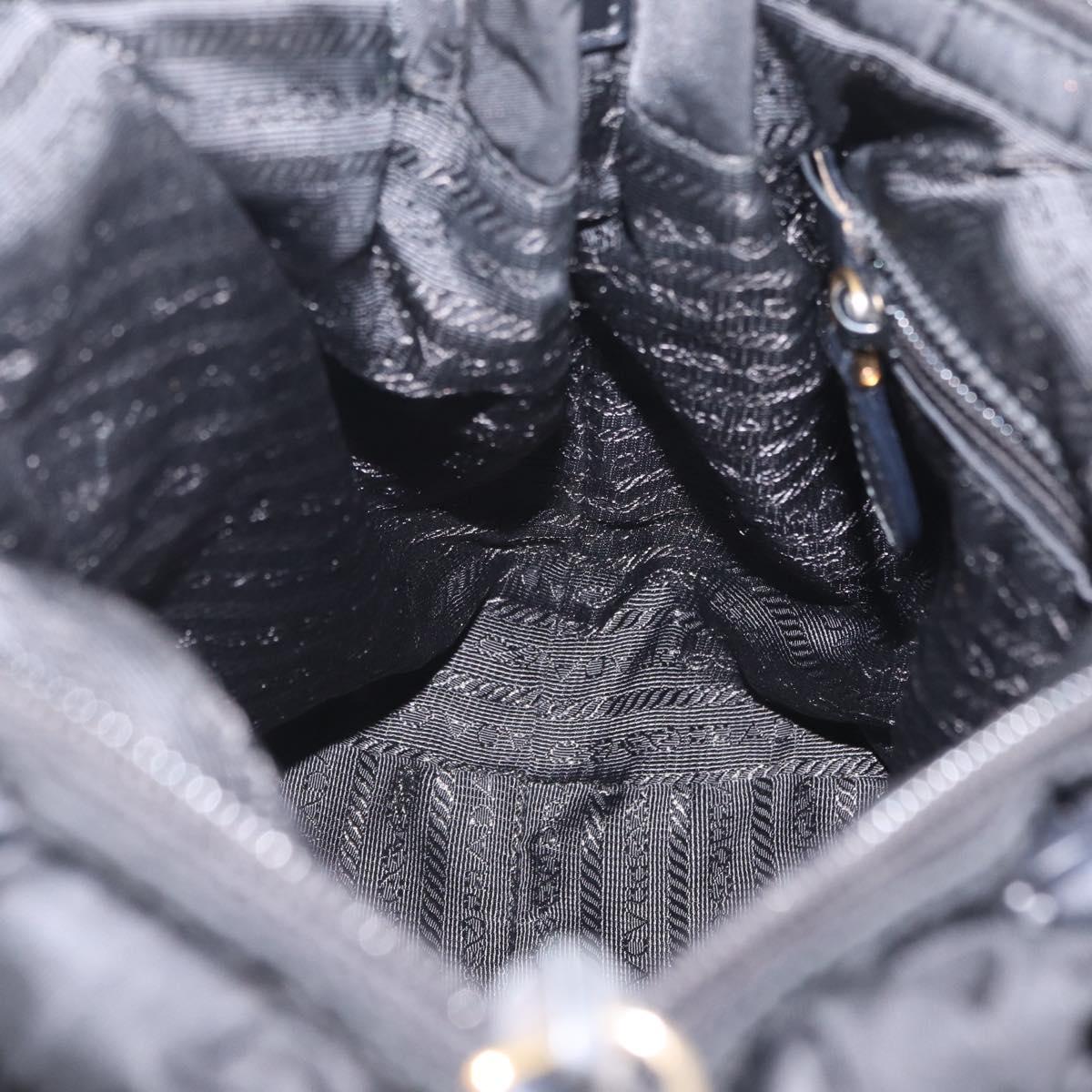PRADA Tote Bag Nylon 2way Black Gold Tone Auth ki6955V