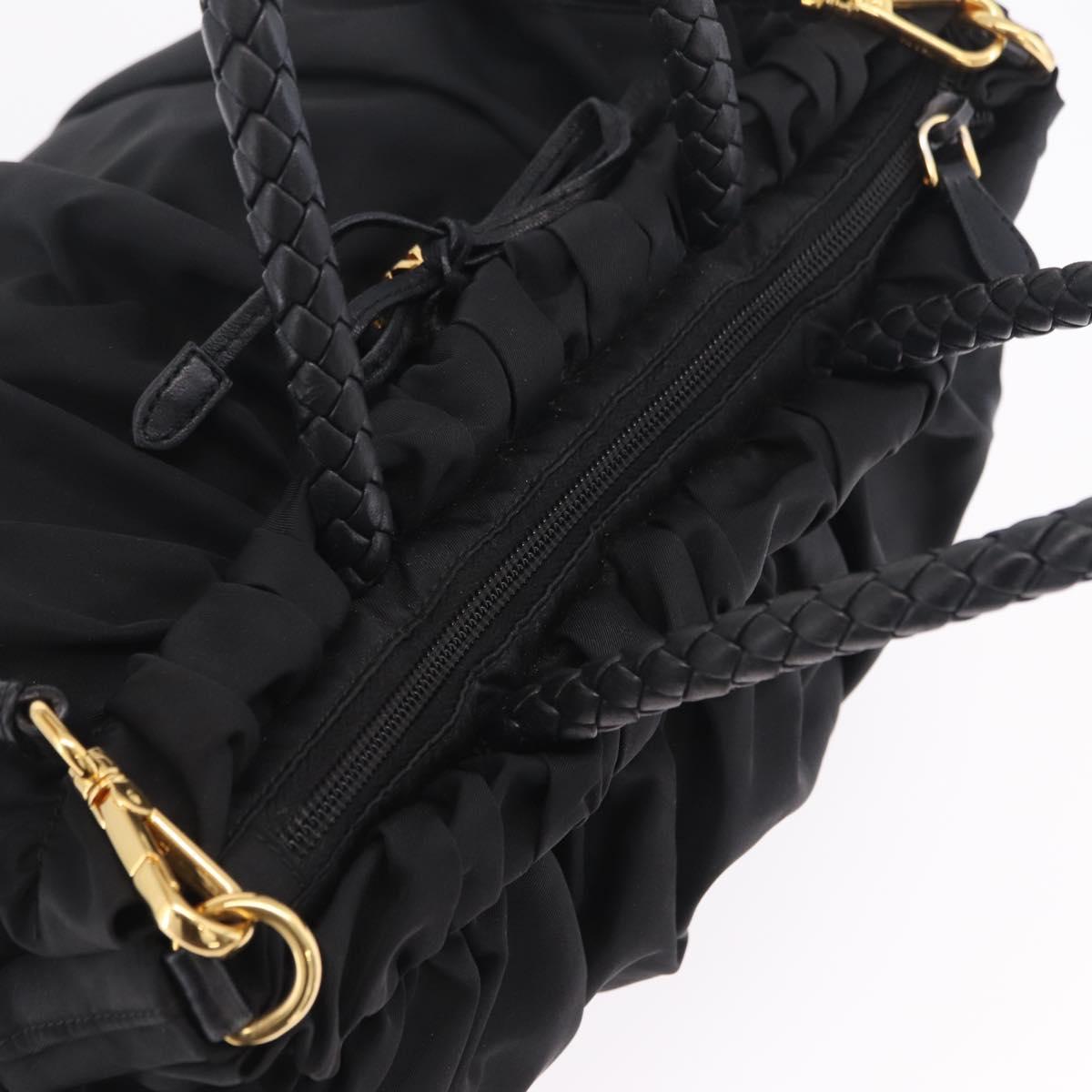 PRADA Tote Bag Nylon 2way Black Gold Tone Auth ki6955V