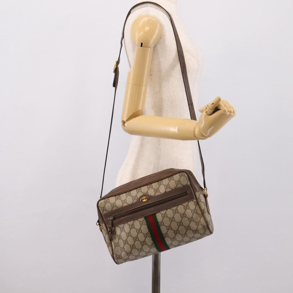 GUCCI GG Supreme Web Sherry Line Shoulder Bag PVC Beige 56 02 005 Auth kk715
